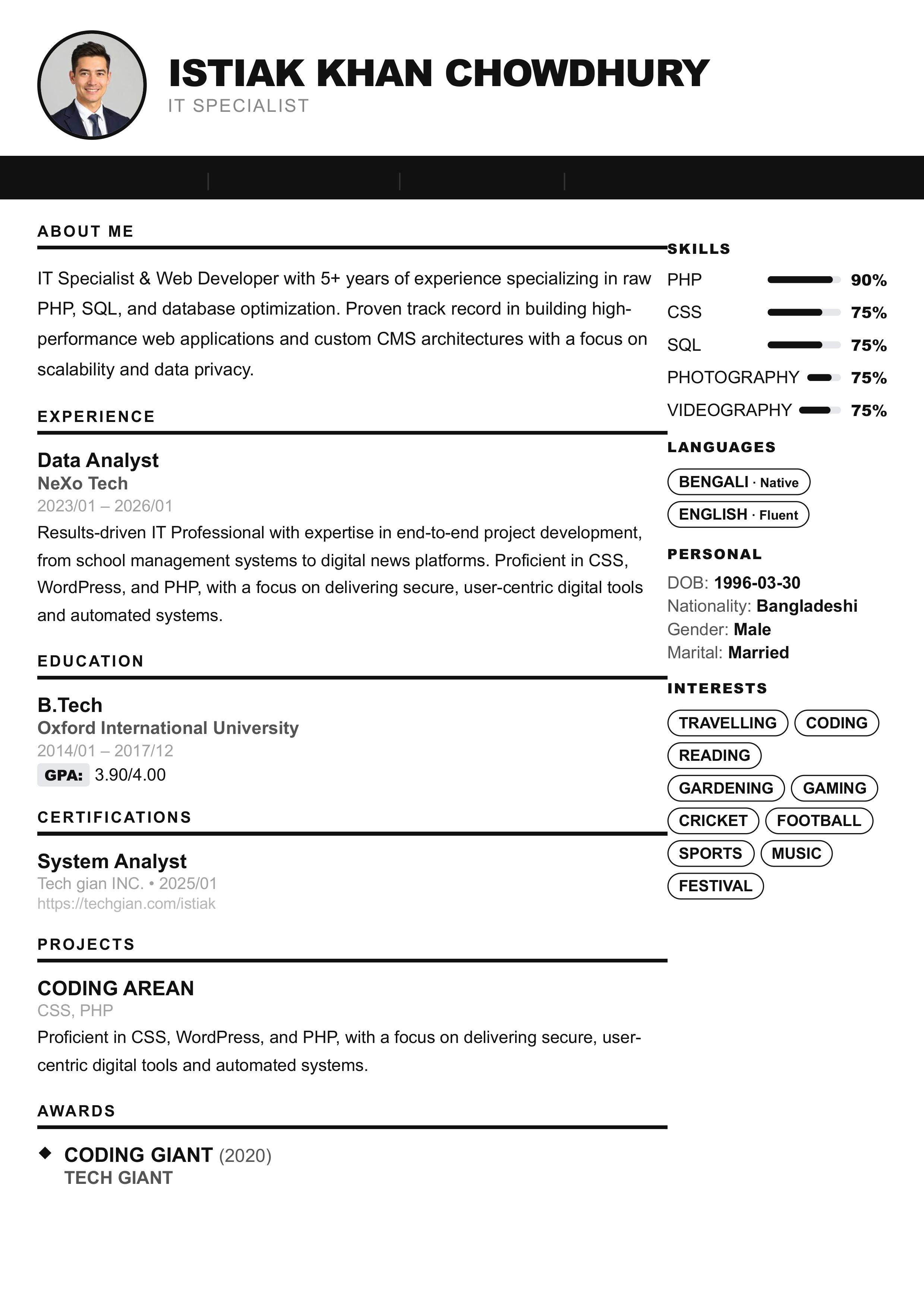 Bold Minimal resume template