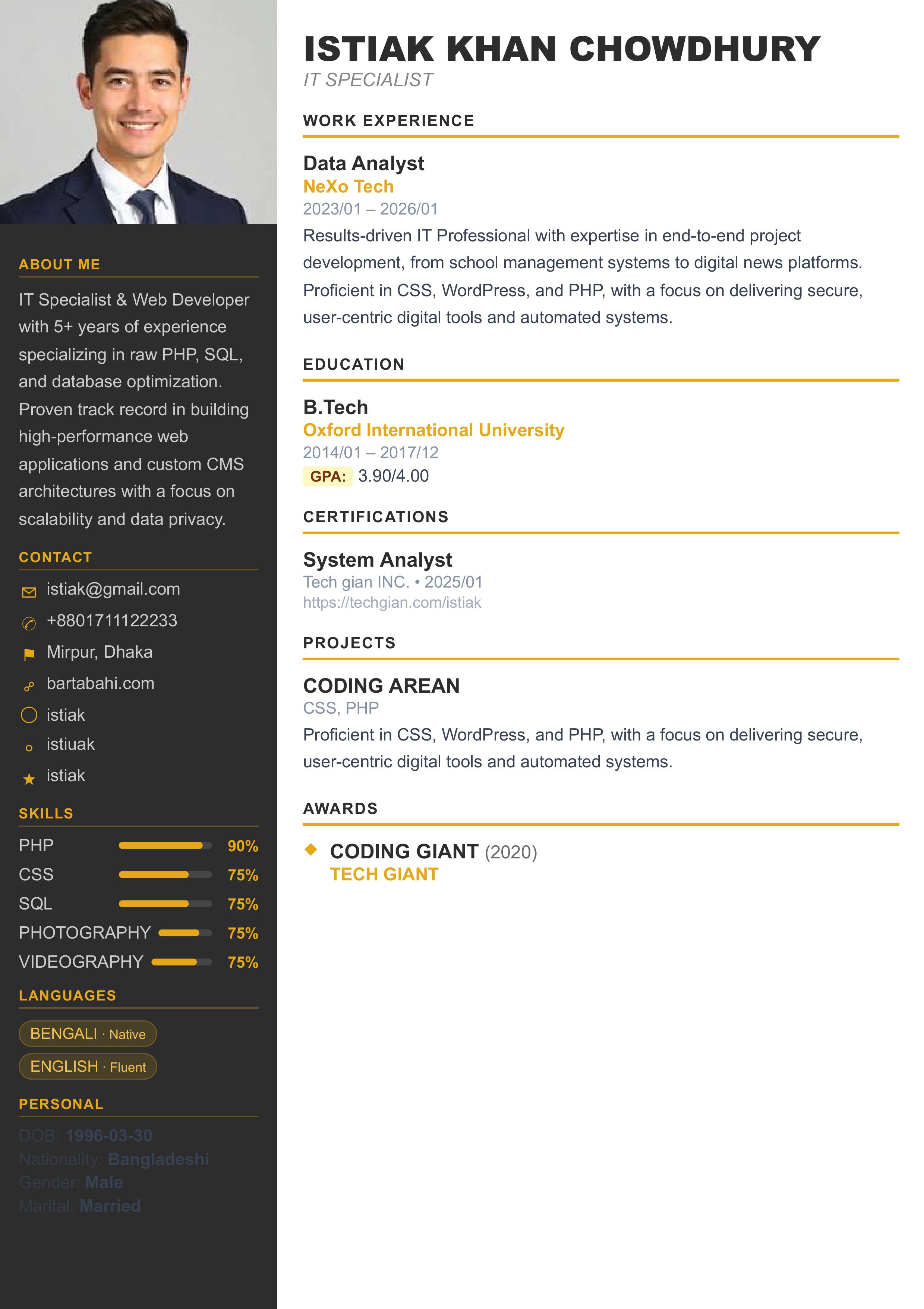 Creative Sidebar resume template