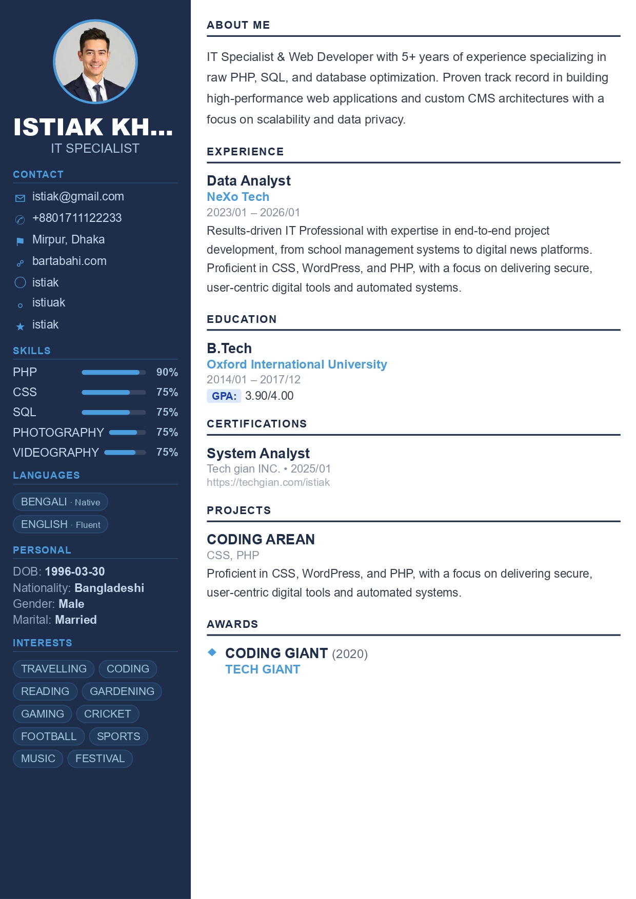 Modern Dark resume template