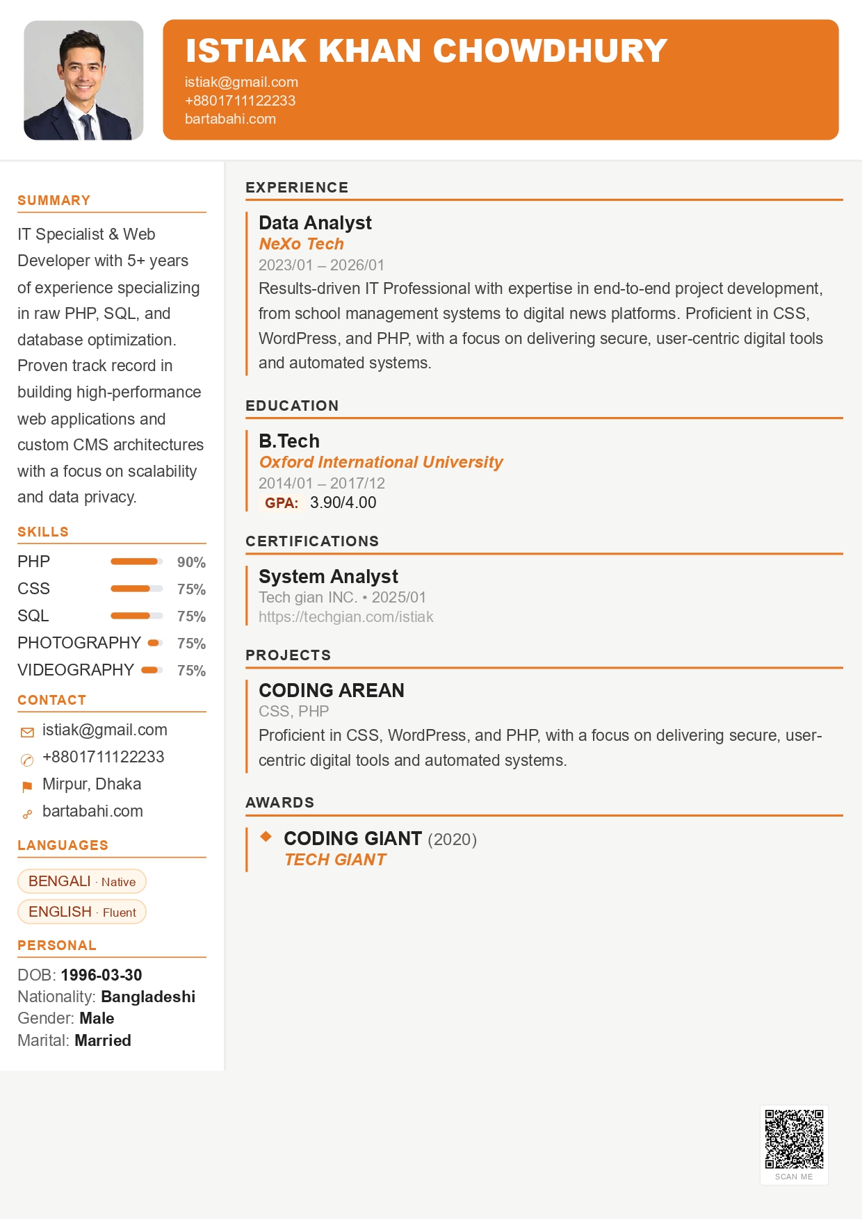 Orange Creative resume template