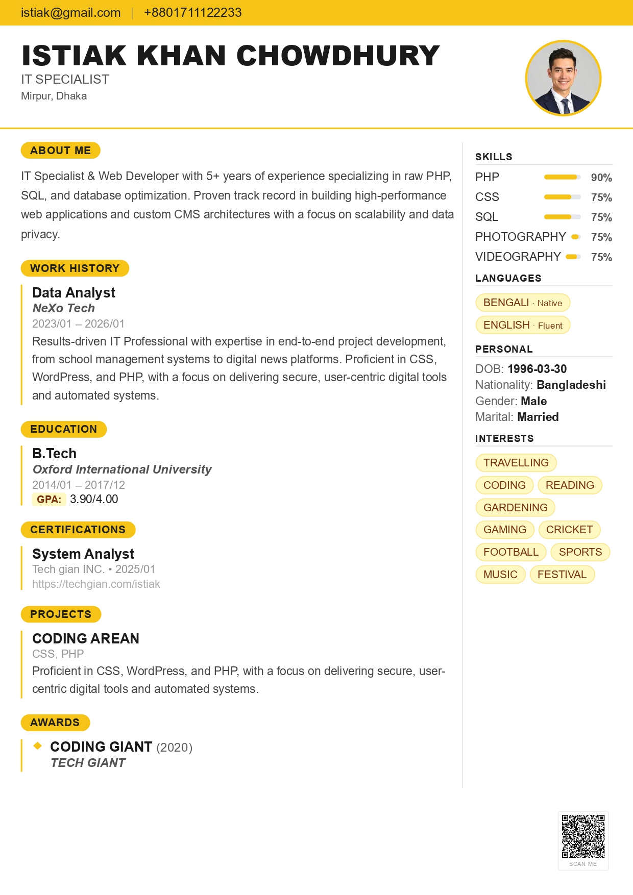 Yellow Classic resume template